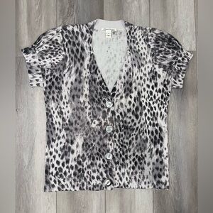 Kenneth Cole Leopard Short Sleeve Cardigan